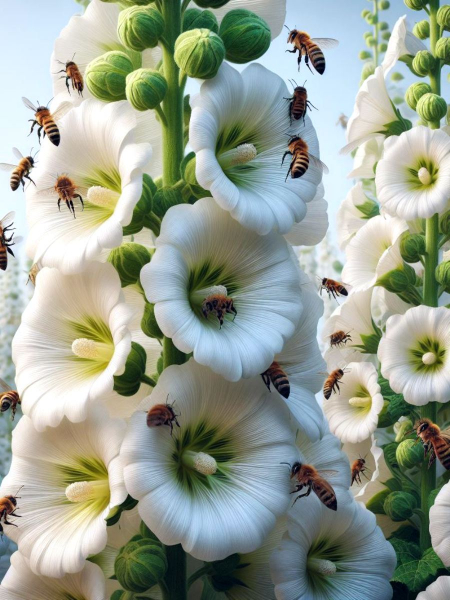 KI-Gewöhnliche Stockrose weiss - Alcea rosea